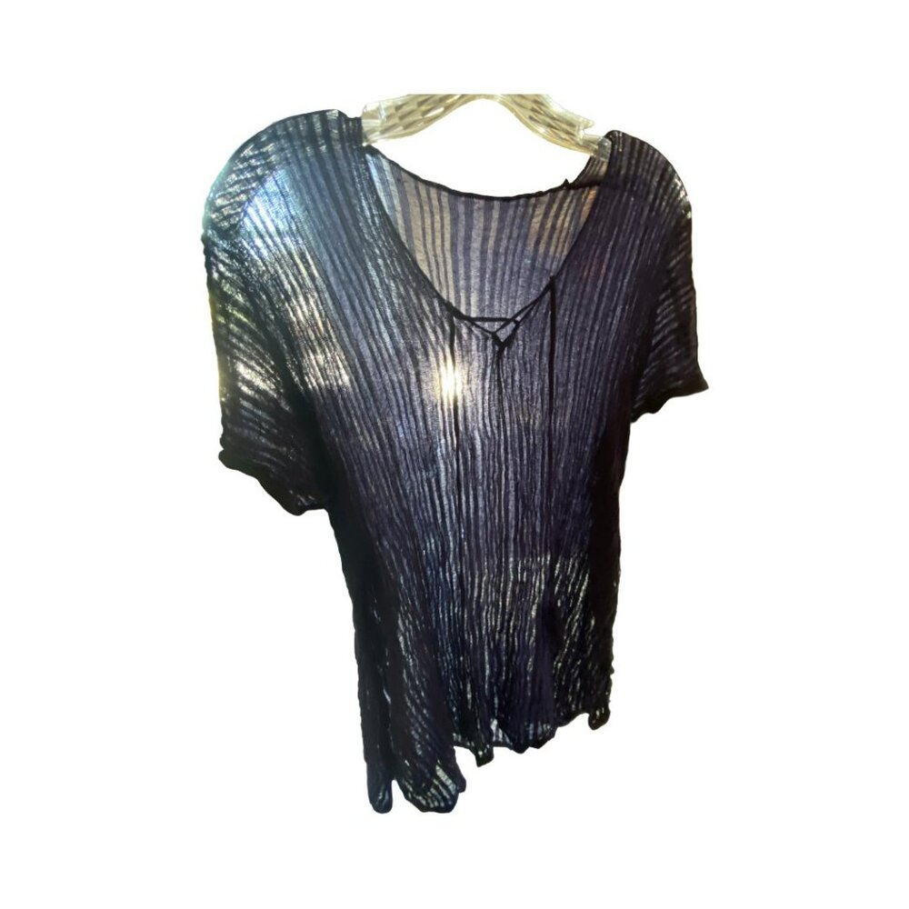 NWT Cupshe Sheer Navy Blue Swim Cover Top w/Tassel Laces & Side Slits One Size